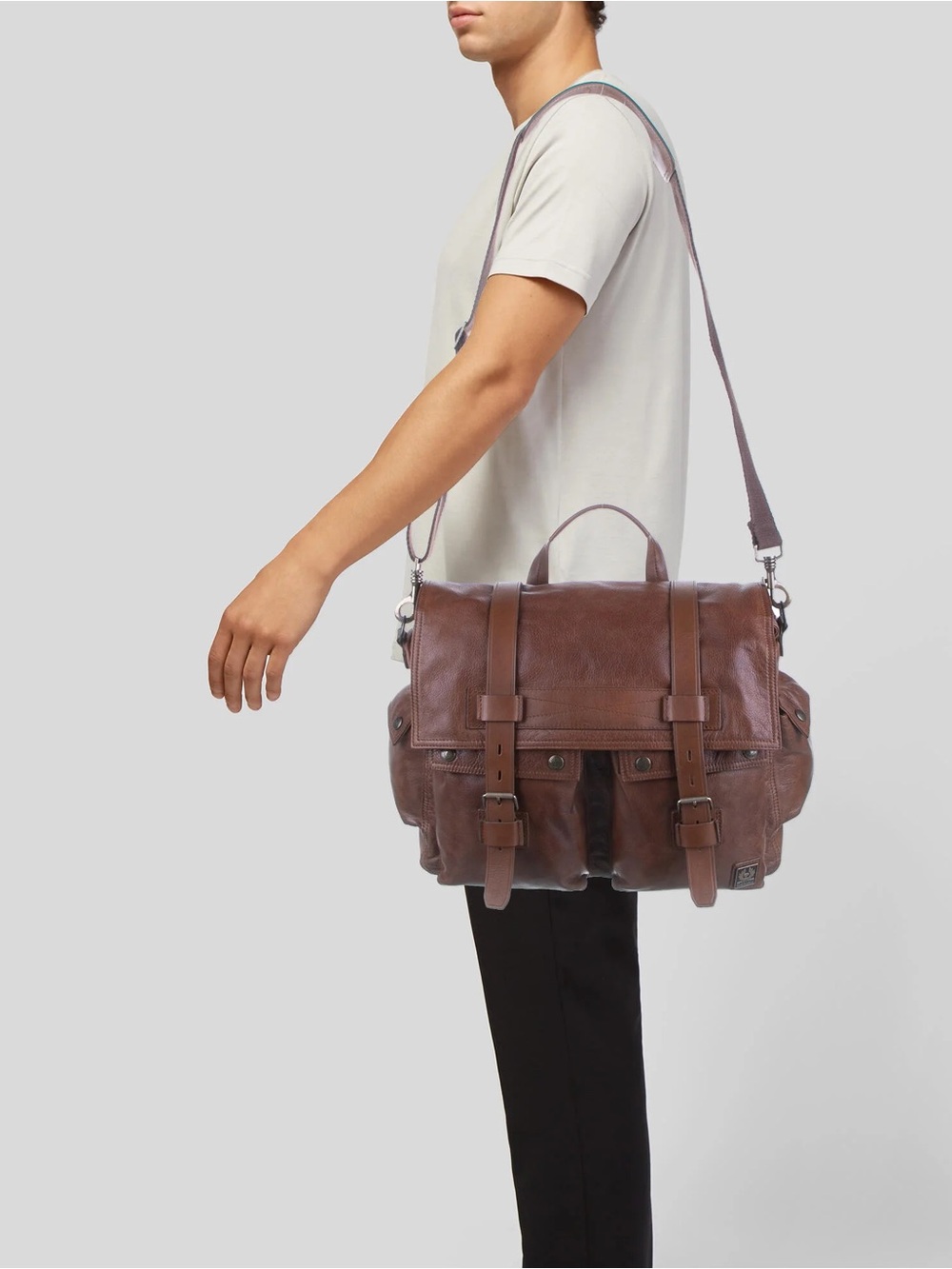 Polo by Ralph Lauren Two-Tone Brown Leather Messenger Bag unisex